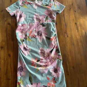 PinkBlush Maternity knee length ruched blue floral dress, small